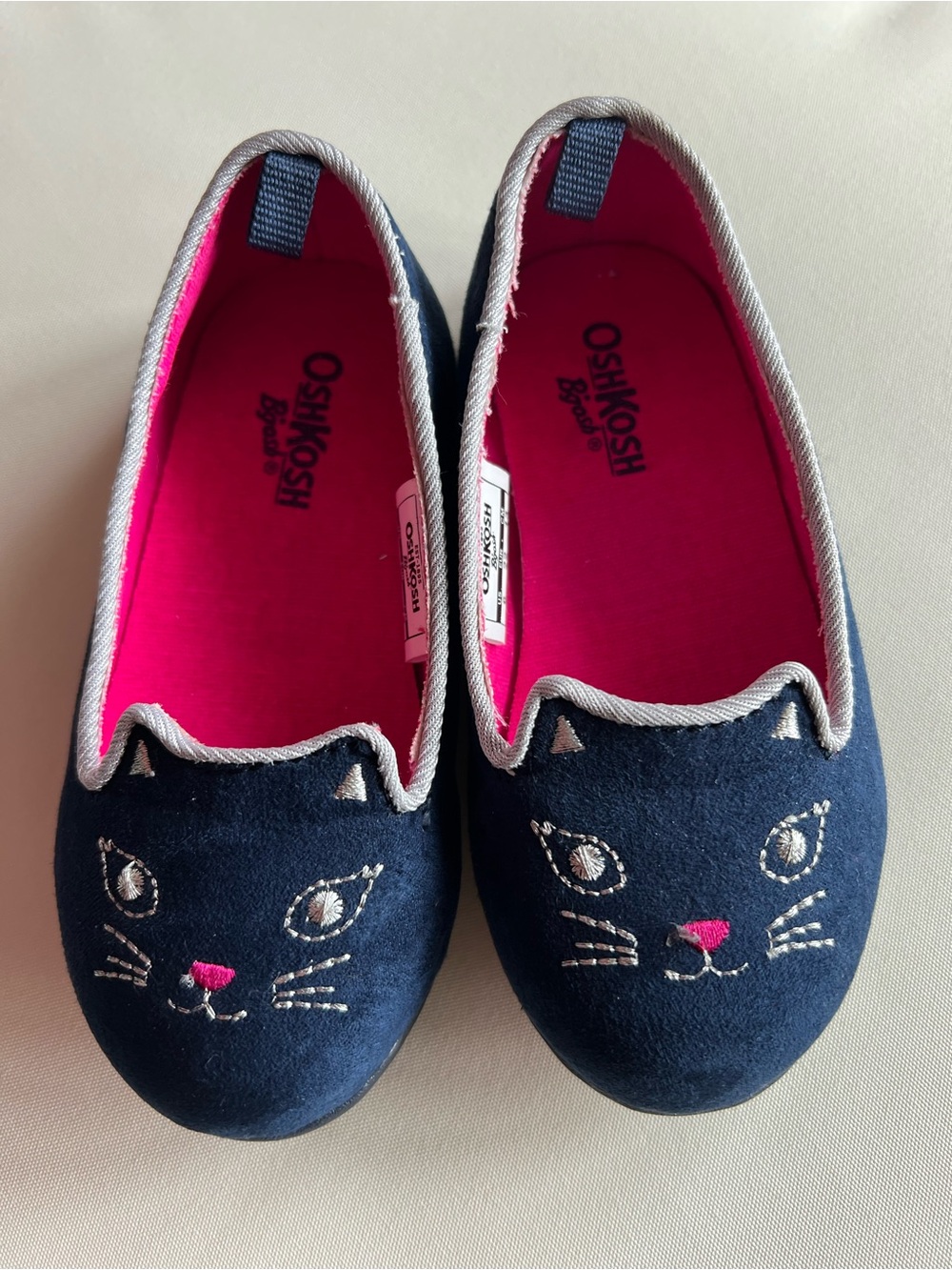 OshKosh B'gosh Navy Slip-On Cat Flats with Hot Pink Interior